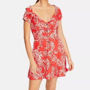 Free People A Thing Called Love Mini Dress Floral Linen Blend Women's Size 0
